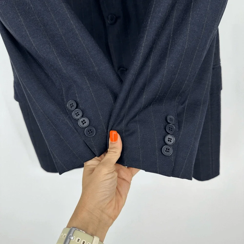 Ermenegildo Zegna Neiman Marcus Mens Wool Blazer Navy Pinstripe EU 56L US 46L